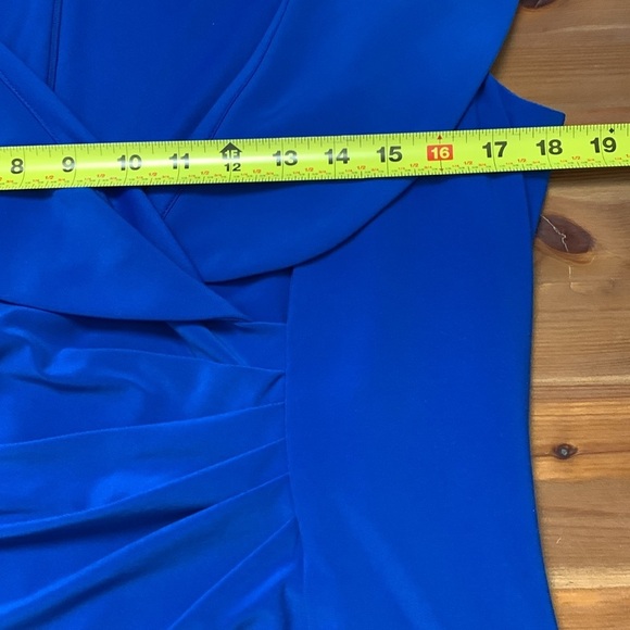 Frank Lyman Vintage Blue Dress w Gathered Waist & Wide Collar, Stretch - Picture 9 of 10